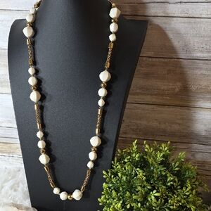 Kate Spade Stylish White and Gold Beaded Necklace